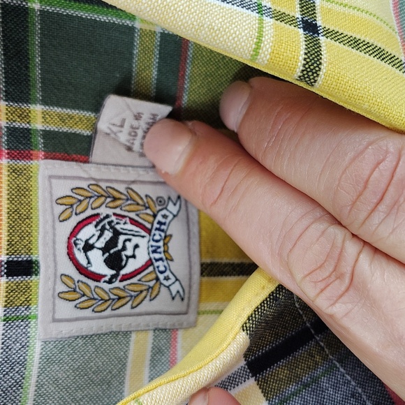 Cinch yellow green & black plaid button up Shirt Men's XL Plaid Button-Up - Picture 4 of 8